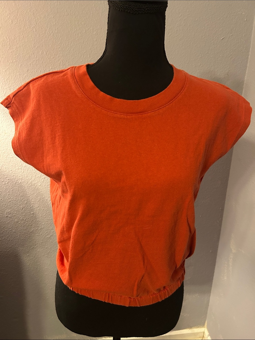 Madewell Women Orange Crewneck Cap-Sleeve Top Size Extra Small